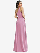 Rear View Thumbnail - Powder Pink One-Shoulder High Low Maxi Dress with Pockets