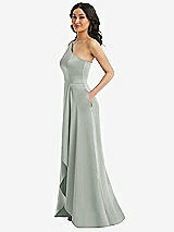 Side View Thumbnail - Willow Green One-Shoulder High Low Maxi Dress with Pockets