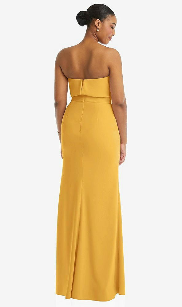 Back View - NYC Yellow Strapless Overlay Bodice Crepe Maxi Dress with Front Slit