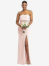 Alt View 2 Thumbnail - Blush Strapless Overlay Bodice Crepe Maxi Dress with Front Slit