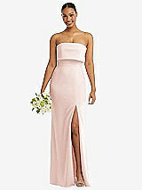 Front View Thumbnail - Blush Strapless Overlay Bodice Crepe Maxi Dress with Front Slit