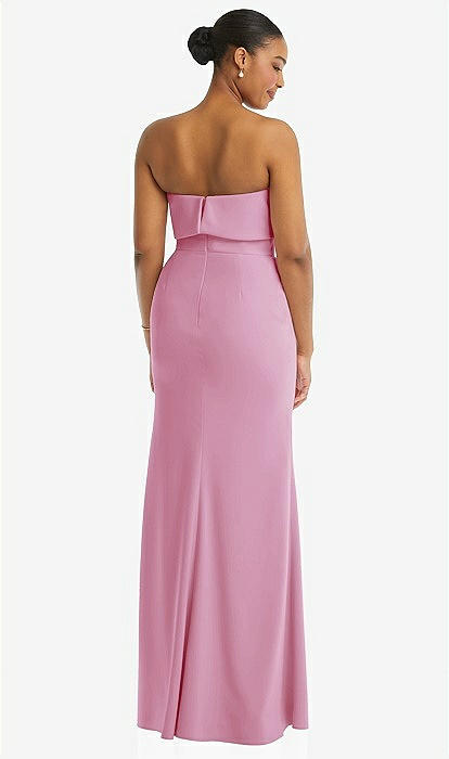 Strapless Overlay Bodice Crepe Maxi Dress with Front Slit