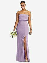 Front View Thumbnail - Pale Purple Strapless Overlay Bodice Crepe Maxi Dress with Front Slit