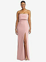 Alt View 1 Thumbnail - Rose - PANTONE Rose Quartz Strapless Overlay Bodice Crepe Maxi Dress with Front Slit