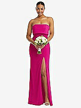 Alt View 2 Thumbnail - Think Pink Strapless Overlay Bodice Crepe Maxi Dress with Front Slit