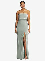 Alt View 1 Thumbnail - Willow Green Strapless Overlay Bodice Crepe Maxi Dress with Front Slit