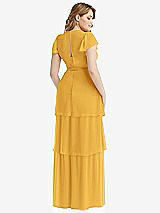 Rear View Thumbnail - NYC Yellow Flutter Sleeve Jewel Neck Chiffon Maxi Dress with Tiered Ruffle Skirt