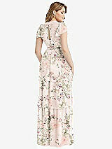 Rear View Thumbnail - Blush Garden Flutter Sleeve Jewel Neck Chiffon Maxi Dress with Tiered Ruffle Skirt