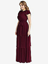 Side View Thumbnail - Cabernet Flutter Sleeve Jewel Neck Chiffon Maxi Dress with Tiered Ruffle Skirt