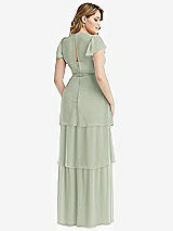 Rear View Thumbnail - Celadon Flutter Sleeve Jewel Neck Chiffon Maxi Dress with Tiered Ruffle Skirt