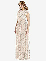 Side View Thumbnail - Coquette Floral Print Flutter Sleeve Jewel Neck Chiffon Maxi Dress with Tiered Ruffle Skirt