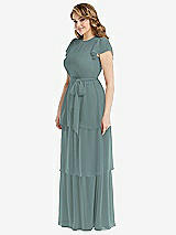 Side View Thumbnail - Icelandic Flutter Sleeve Jewel Neck Chiffon Maxi Dress with Tiered Ruffle Skirt