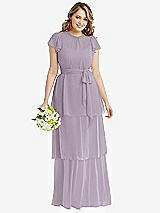 Front View Thumbnail - Lilac Haze Flutter Sleeve Jewel Neck Chiffon Maxi Dress with Tiered Ruffle Skirt