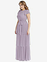 Side View Thumbnail - Lilac Haze Flutter Sleeve Jewel Neck Chiffon Maxi Dress with Tiered Ruffle Skirt