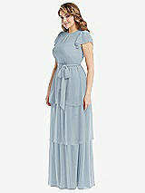 Side View Thumbnail - Mist Flutter Sleeve Jewel Neck Chiffon Maxi Dress with Tiered Ruffle Skirt