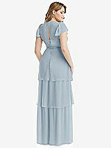 Rear View Thumbnail - Mist Flutter Sleeve Jewel Neck Chiffon Maxi Dress with Tiered Ruffle Skirt