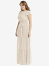 Side View Thumbnail - Oat Flutter Sleeve Jewel Neck Chiffon Maxi Dress with Tiered Ruffle Skirt