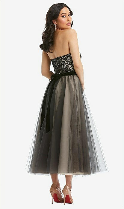 Lace Bustier Bodice Ballet length Bridesmaid Dress With Tulle Skirt In Cameo Black The Dessy Group