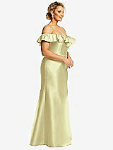 Side View Thumbnail - Butter Yellow Off-the-Shoulder Ruffle Neck Satin Trumpet Gown