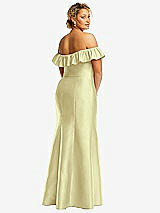 Rear View Thumbnail - Butter Yellow Off-the-Shoulder Ruffle Neck Satin Trumpet Gown