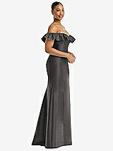 Alt View 4 Thumbnail - Caviar Gray Off-the-Shoulder Ruffle Neck Satin Trumpet Gown