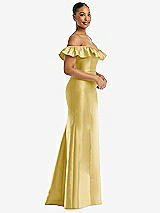 Alt View 4 Thumbnail - Maize Off-the-Shoulder Ruffle Neck Satin Trumpet Gown