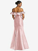 Alt View 5 Thumbnail - Ballet Pink Off-the-Shoulder Ruffle Neck Satin Trumpet Gown