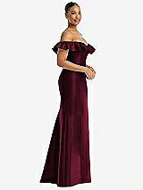 Alt View 4 Thumbnail - Cabernet Off-the-Shoulder Ruffle Neck Satin Trumpet Gown