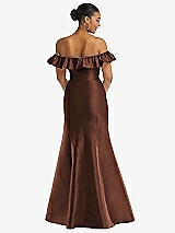 Alt View 5 Thumbnail - Cognac Off-the-Shoulder Ruffle Neck Satin Trumpet Gown