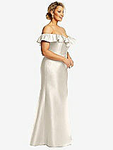 Side View Thumbnail - Ivory Off-the-Shoulder Ruffle Neck Satin Trumpet Gown