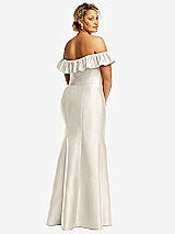 Rear View Thumbnail - Ivory Off-the-Shoulder Ruffle Neck Satin Trumpet Gown