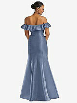 Alt View 5 Thumbnail - Larkspur Blue Off-the-Shoulder Ruffle Neck Satin Trumpet Gown