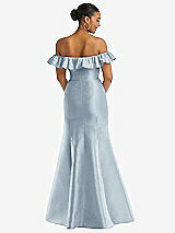 Alt View 5 Thumbnail - Mist Off-the-Shoulder Ruffle Neck Satin Trumpet Gown