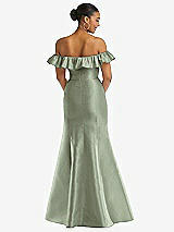 Alt View 5 Thumbnail - Sage Off-the-Shoulder Ruffle Neck Satin Trumpet Gown