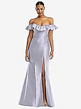 Alt View 3 Thumbnail - Silver Dove Off-the-Shoulder Ruffle Neck Satin Trumpet Gown