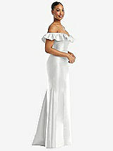 Alt View 4 Thumbnail - White Off-the-Shoulder Ruffle Neck Satin Trumpet Gown