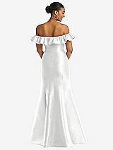 Alt View 5 Thumbnail - White Off-the-Shoulder Ruffle Neck Satin Trumpet Gown