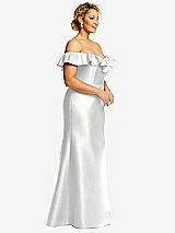 Side View Thumbnail - White Off-the-Shoulder Ruffle Neck Satin Trumpet Gown