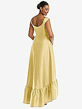 Rear View Thumbnail - Maize Cap Sleeve Deep Ruffle Hem Satin High Low Dress with Pockets