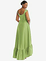 Rear View Thumbnail - Mojito Cap Sleeve Deep Ruffle Hem Satin High Low Dress with Pockets