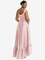 Rear View Thumbnail - Ballet Pink Cap Sleeve Deep Ruffle Hem Satin High Low Dress with Pockets