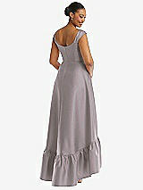 Rear View Thumbnail - Cashmere Gray Cap Sleeve Deep Ruffle Hem Satin High Low Dress with Pockets