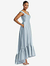 Side View Thumbnail - Mist Cap Sleeve Deep Ruffle Hem Satin High Low Dress with Pockets