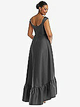 Rear View Thumbnail - Pewter Cap Sleeve Deep Ruffle Hem Satin High Low Dress with Pockets