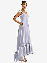 Side View Thumbnail - Silver Dove Cap Sleeve Deep Ruffle Hem Satin High Low Dress with Pockets