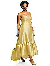 Alt View 2 Thumbnail - Maize Strapless Deep Ruffle Hem Satin High Low Dress with Pockets