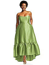 Alt View 1 Thumbnail - Mojito Strapless Deep Ruffle Hem Satin High Low Dress with Pockets