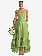 Front View Thumbnail - Mojito Strapless Deep Ruffle Hem Satin High Low Dress with Pockets