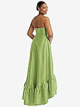 Rear View Thumbnail - Mojito Strapless Deep Ruffle Hem Satin High Low Dress with Pockets