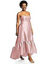 Alt View 2 Thumbnail - Ballet Pink Strapless Deep Ruffle Hem Satin High Low Dress with Pockets